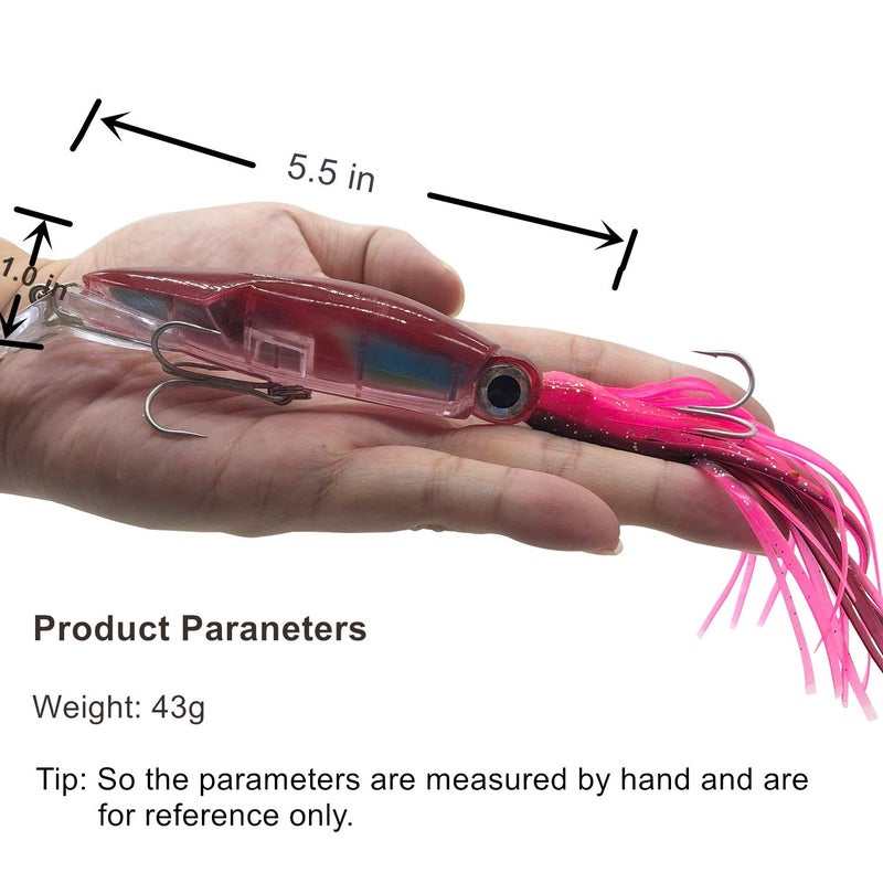 DAMIDEL 4 Pcs Large Simulation Squid Fishing Lures Bait Kit, Over 5.5 in/ 43g, 3D Holographic Eyesï¼ŒBuilt-in Multicolored Lead BlocksThrough Heavy Duty ï¼ŒStable and Tempting - Image 4